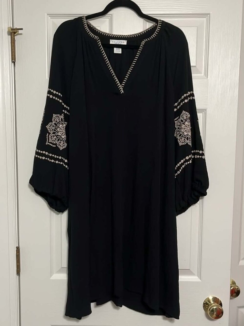 Calypso St. Barth Sheer Embroidered Tunic Dress/Coverup Black Boho Size 2XL
